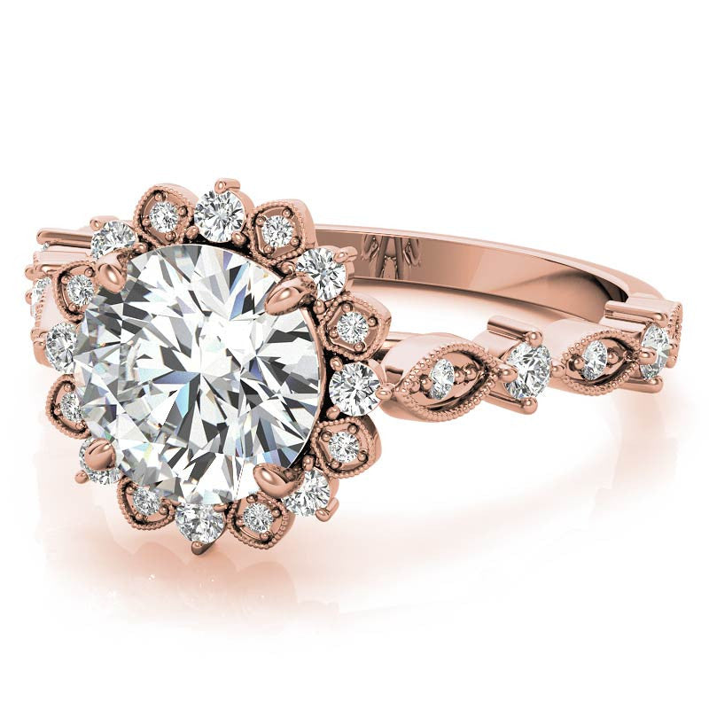 Round Moissanite Cathedral Engagement Ring with Halo