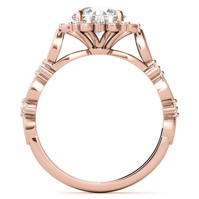 Round Moissanite Cathedral Engagement Ring with Halo
