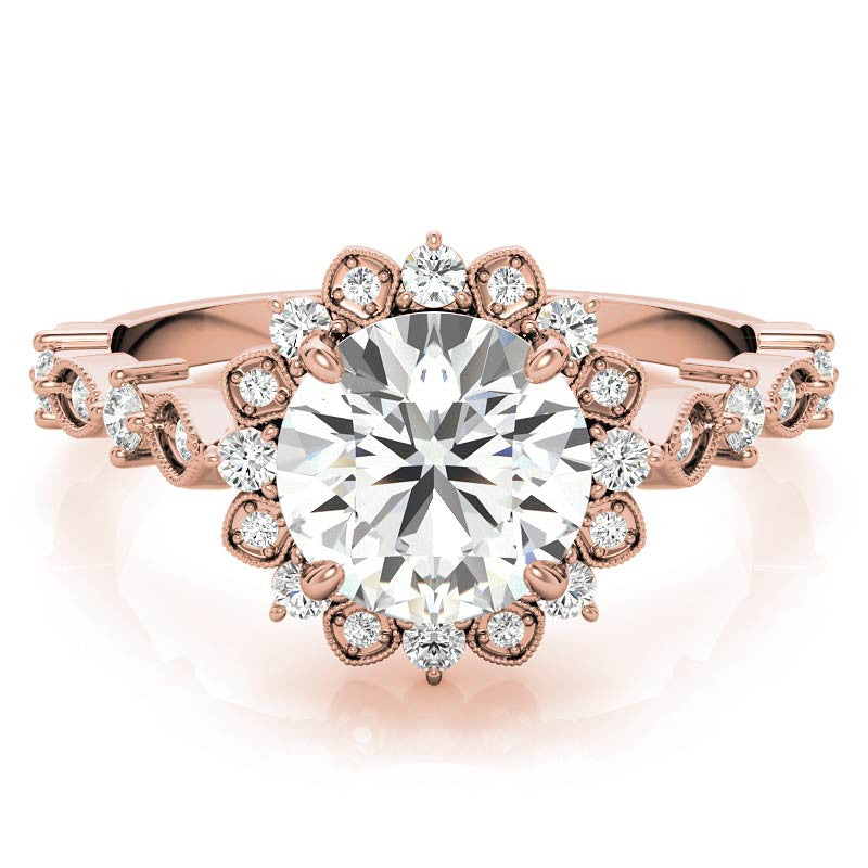 Round Moissanite Cathedral Engagement Ring with Halo