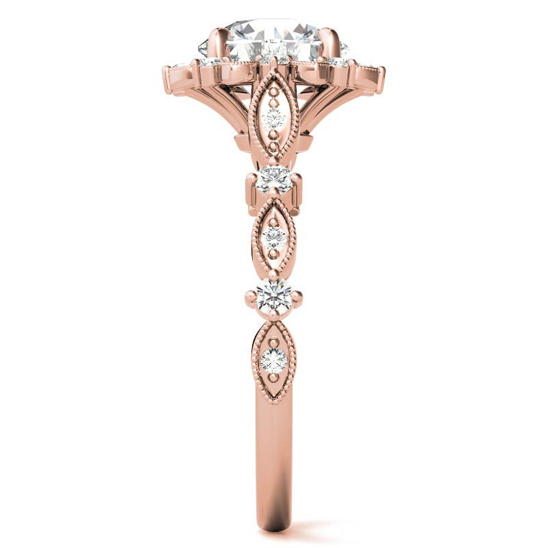 Round Moissanite Cathedral Engagement Ring with Halo