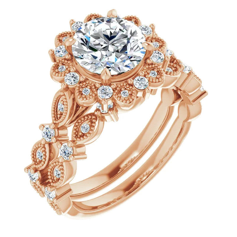 Round Moissanite Cathedral Engagement Ring with Halo