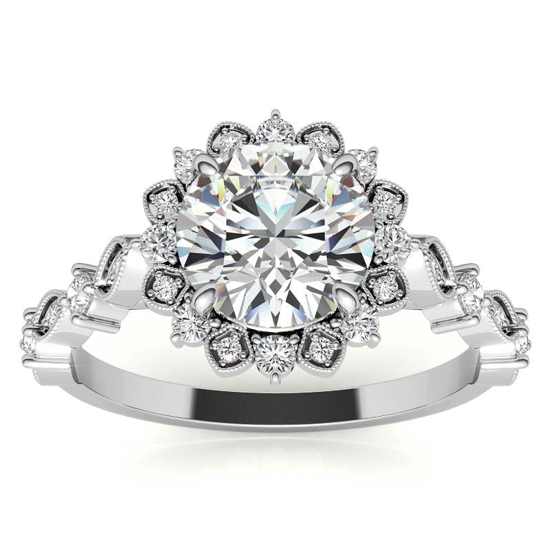 Round Moissanite Cathedral Engagement Ring with Halo