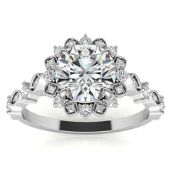 Round Moissanite Cathedral Engagement Ring with Halo