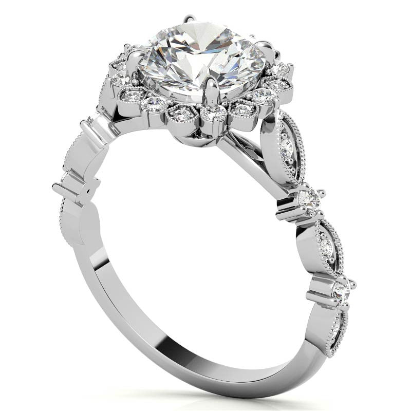 Round Moissanite Cathedral Engagement Ring with Halo
