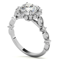 Round Moissanite Cathedral Engagement Ring with Halo