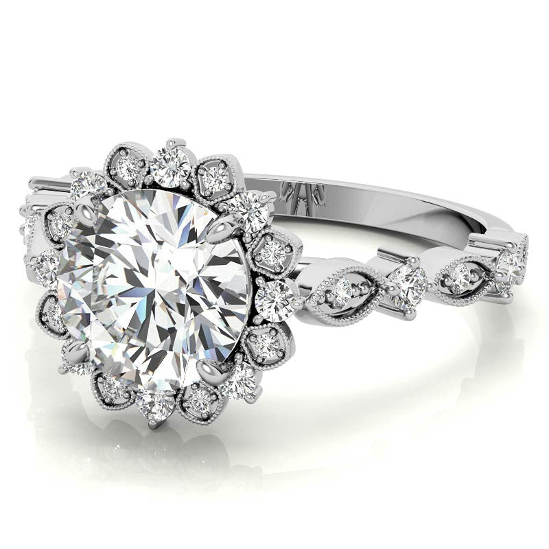 Round Moissanite Cathedral Engagement Ring with Halo