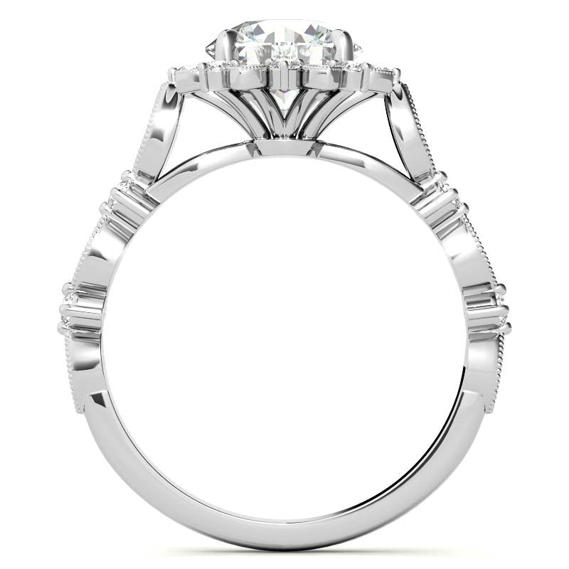 Round Moissanite Cathedral Engagement Ring with Halo