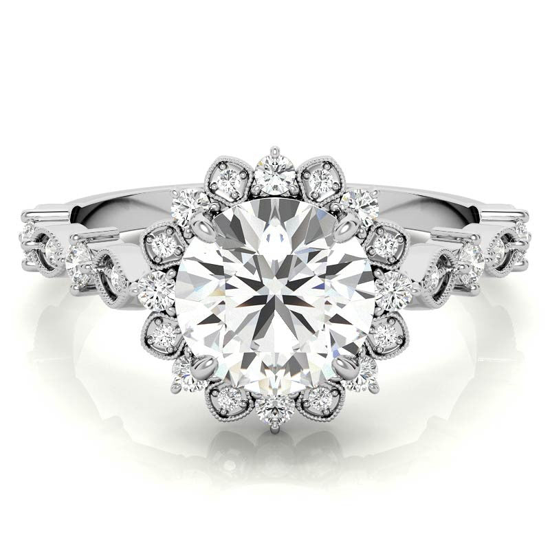 Round Moissanite Cathedral Engagement Ring with Halo