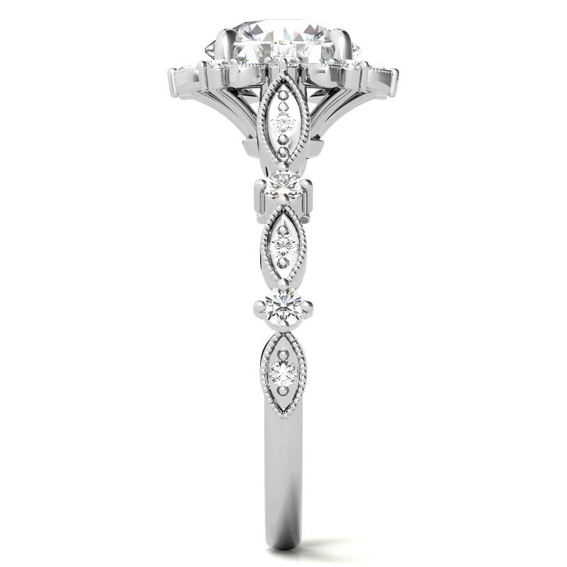Round Moissanite Cathedral Engagement Ring with Halo