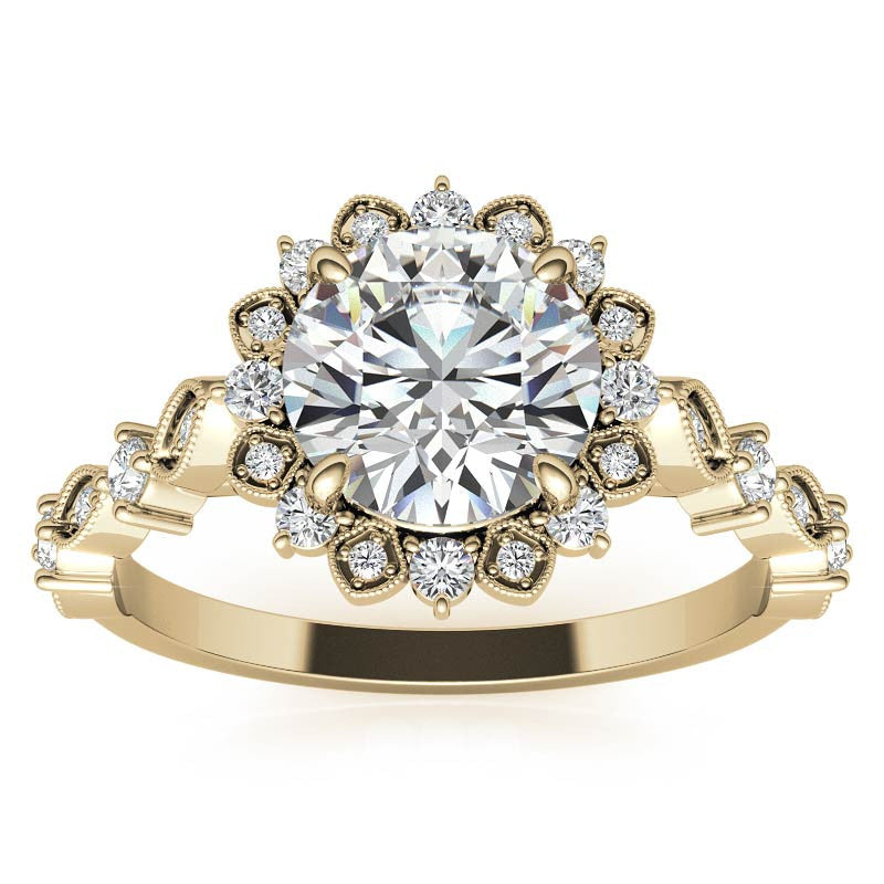 Round Moissanite Cathedral Engagement Ring with Halo