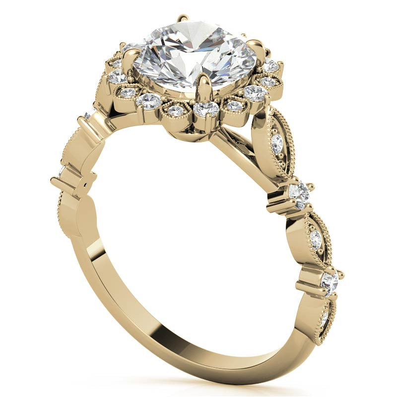 Round Moissanite Cathedral Engagement Ring with Halo