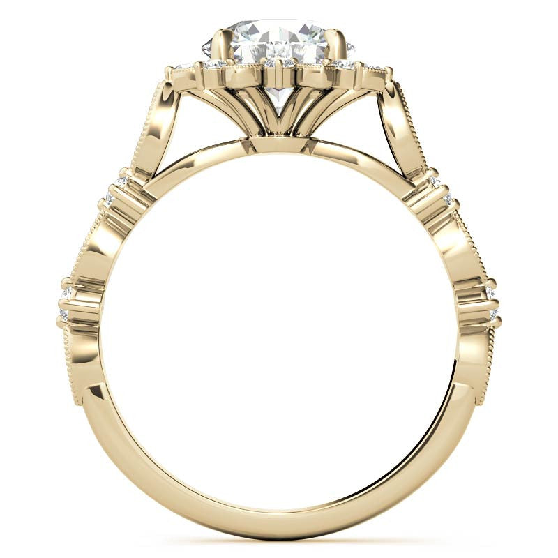 Round Moissanite Cathedral Engagement Ring with Halo