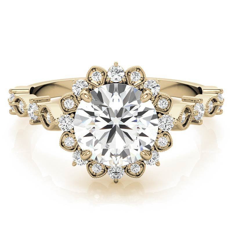 Round Moissanite Cathedral Engagement Ring with Halo