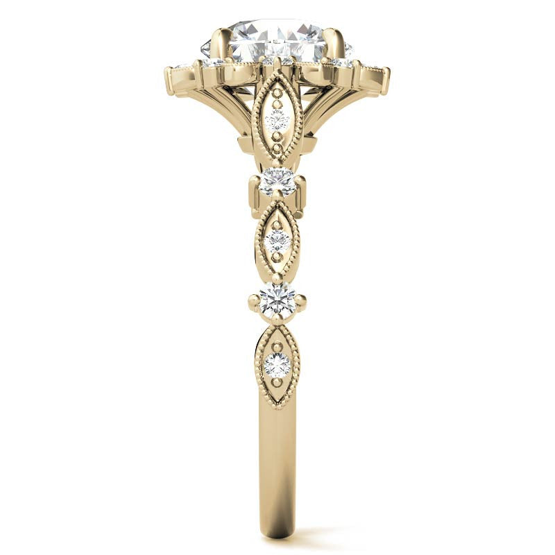 Round Moissanite Cathedral Engagement Ring with Halo