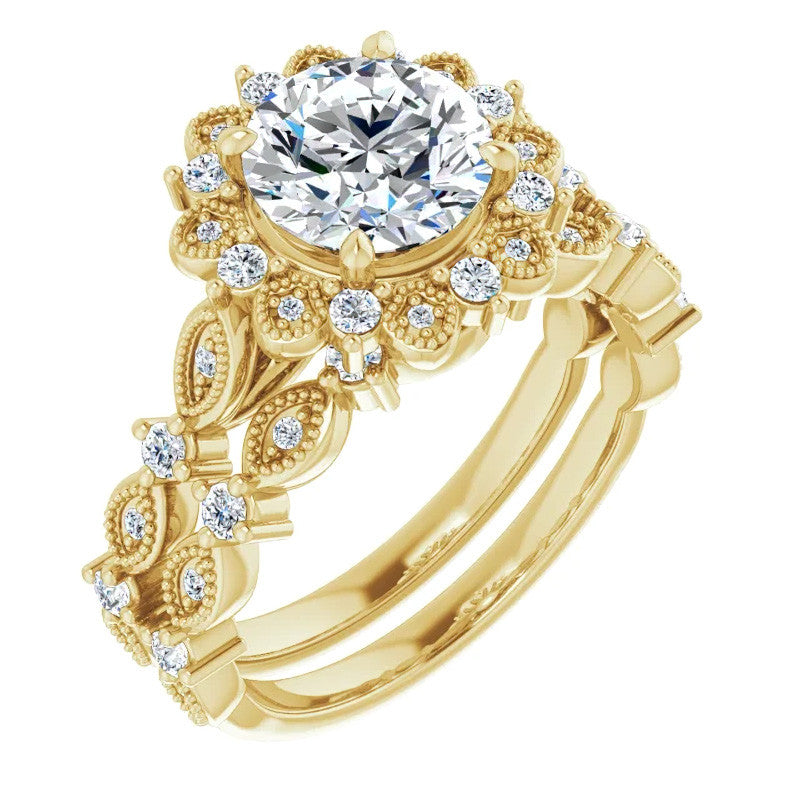 Round Moissanite Cathedral Engagement Ring with Halo