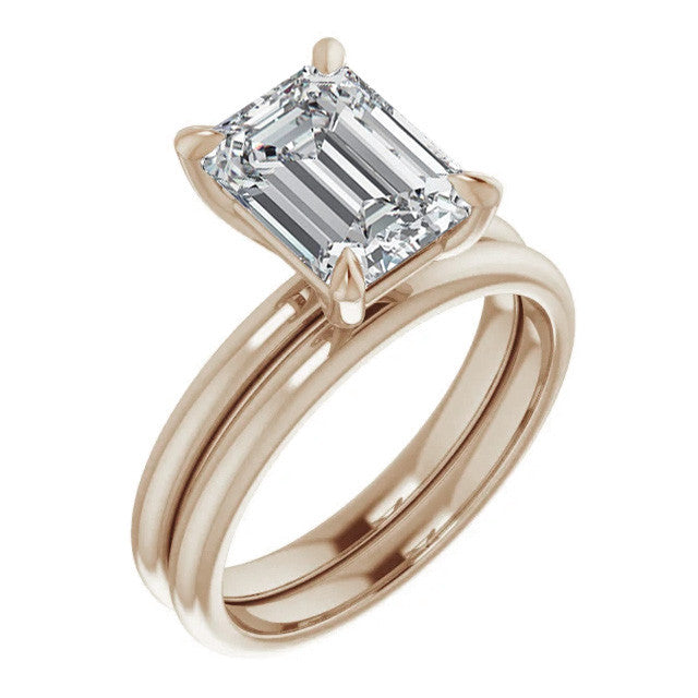 Emerald / Radiant Moissanite Solitaire Ring