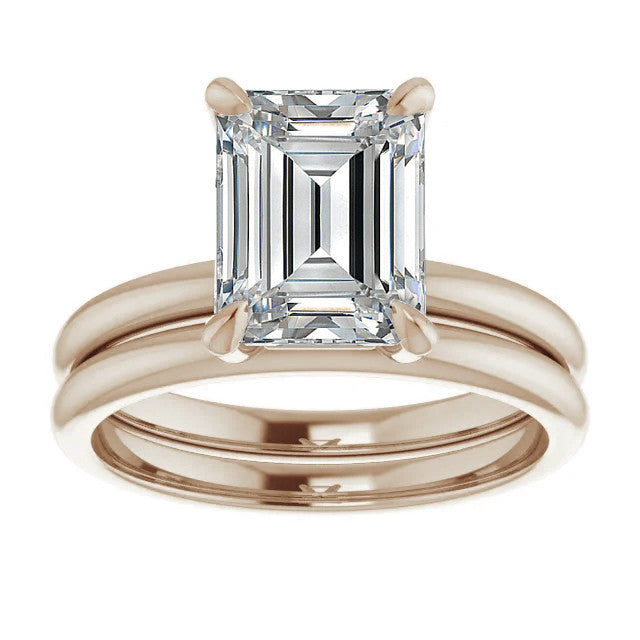 Emerald / Radiant Moissanite Solitaire Ring