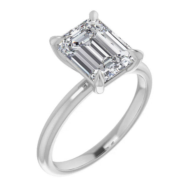 Emerald / Radiant Moissanite Solitaire Ring