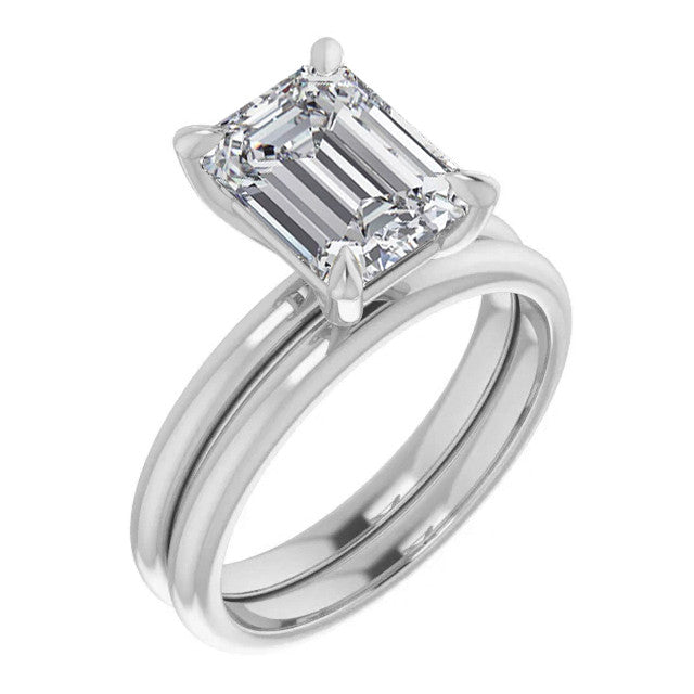 Emerald / Radiant Moissanite Solitaire Ring