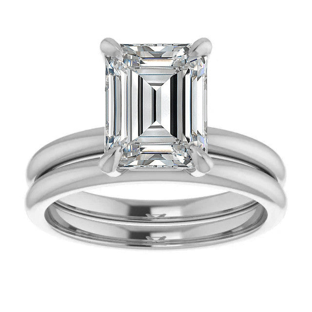 Emerald / Radiant Moissanite Solitaire Ring
