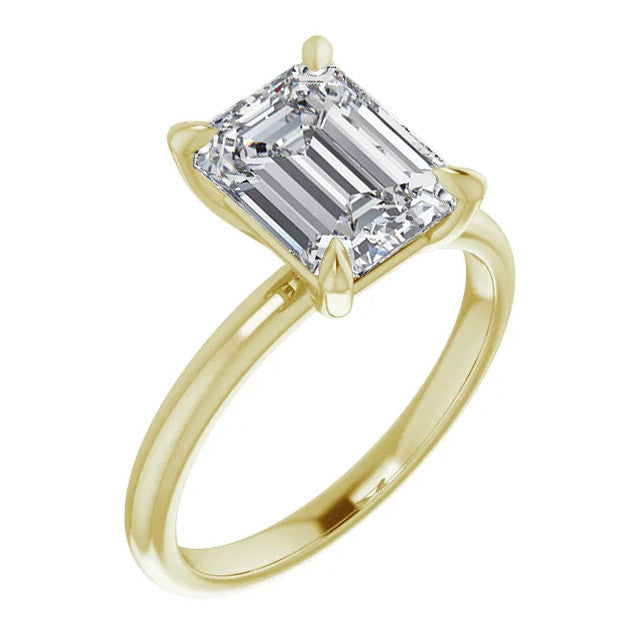 Emerald / Radiant Moissanite Solitaire Ring