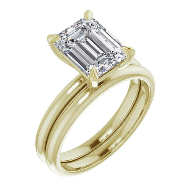 Emerald / Radiant Moissanite Solitaire Ring