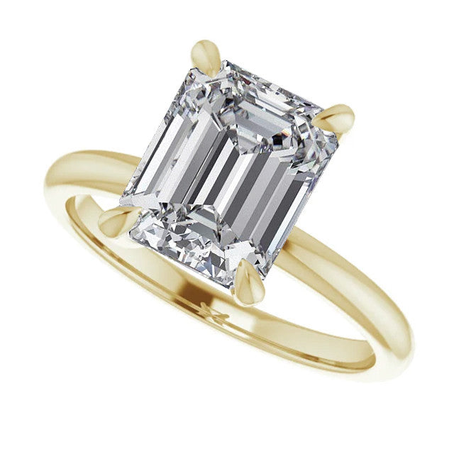 Emerald / Radiant Moissanite Solitaire Ring