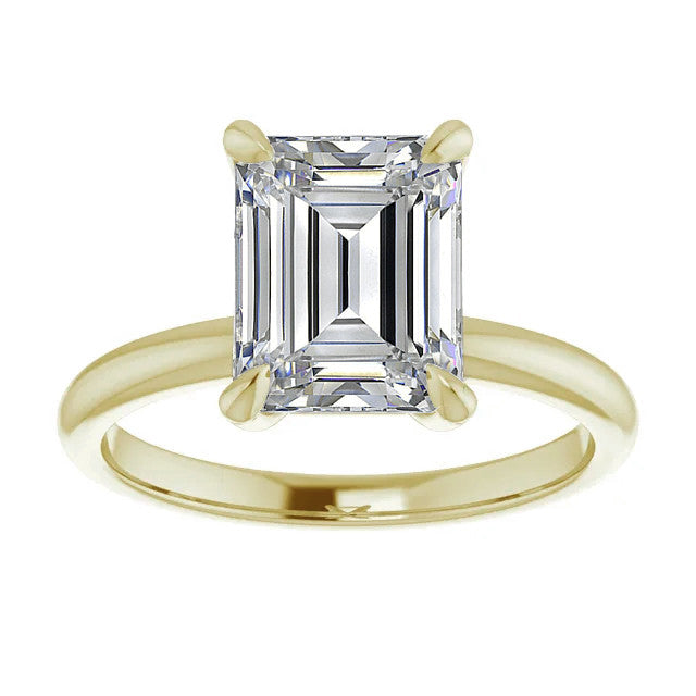 Emerald / Radiant Moissanite Solitaire Ring
