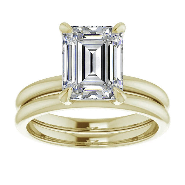 Emerald / Radiant Moissanite Solitaire Ring