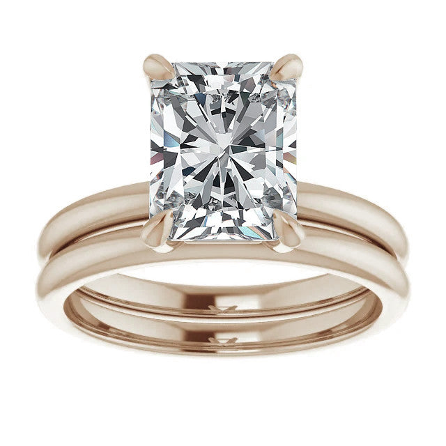 Emerald / Radiant Moissanite Solitaire Ring