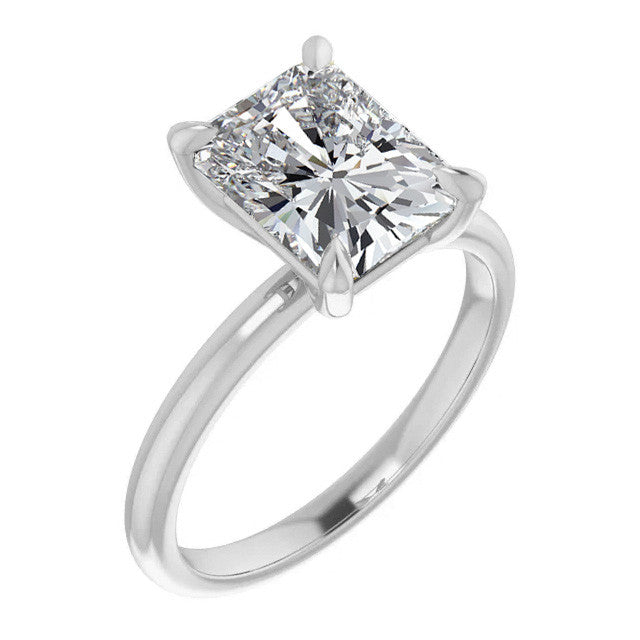 Emerald / Radiant Moissanite Solitaire Ring