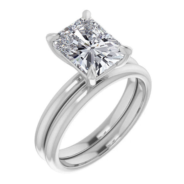 Emerald / Radiant Moissanite Solitaire Ring