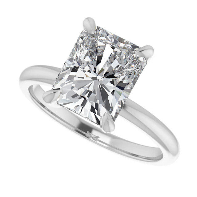 Emerald / Radiant Moissanite Solitaire Ring