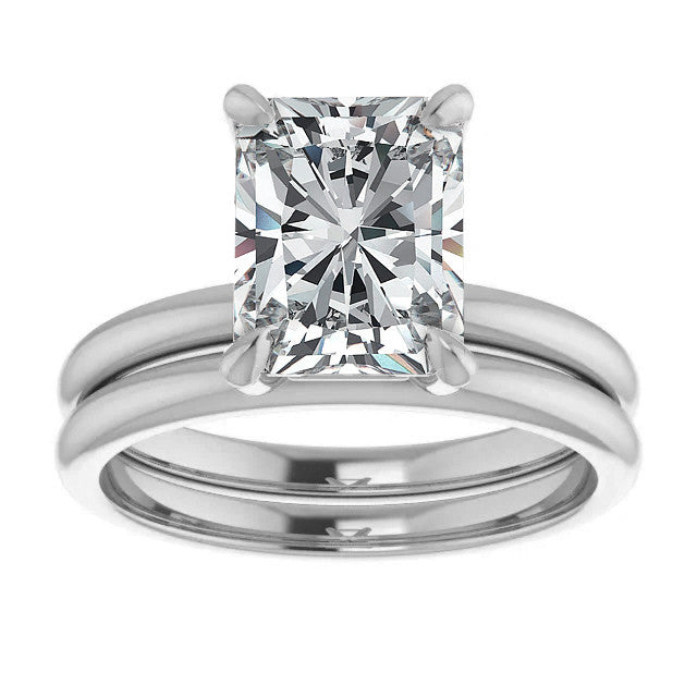 Emerald / Radiant Moissanite Solitaire Ring