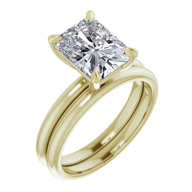 Emerald / Radiant Moissanite Solitaire Ring