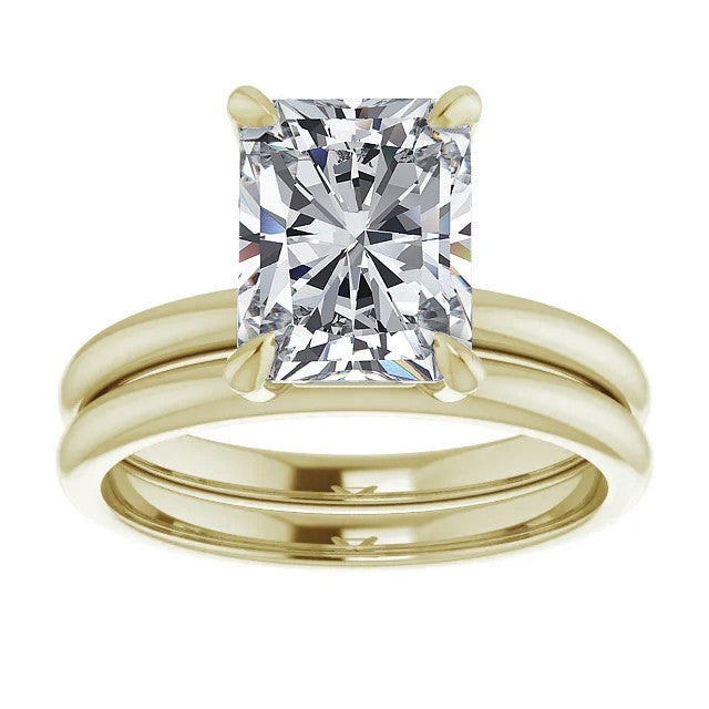 Emerald / Radiant Moissanite Solitaire Ring