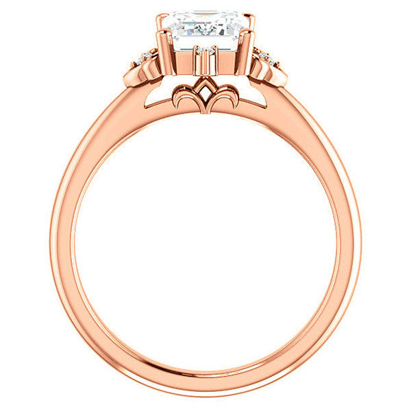 Emerald / Radiant Moissanite Unique Engagement Ring