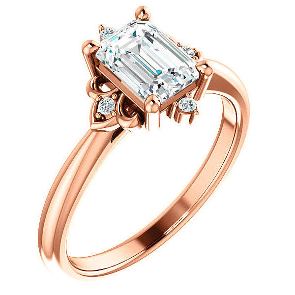 Emerald / Radiant Moissanite Unique Engagement Ring