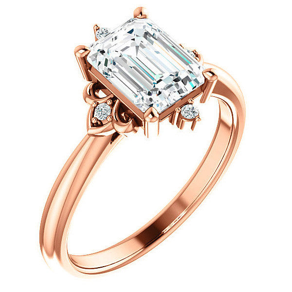 Emerald / Radiant Moissanite Unique Engagement Ring