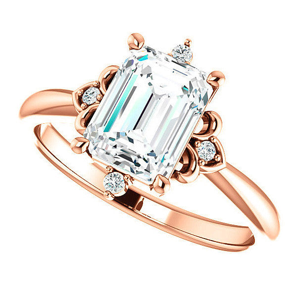 Emerald / Radiant Moissanite Unique Engagement Ring