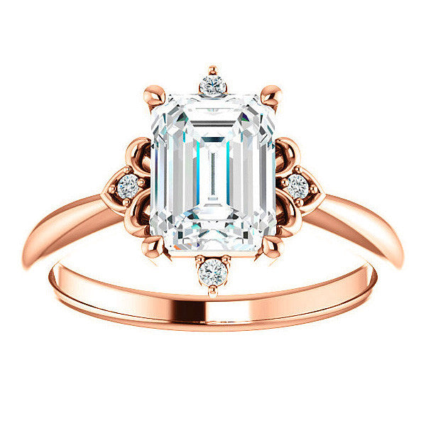 Emerald / Radiant Moissanite Unique Engagement Ring