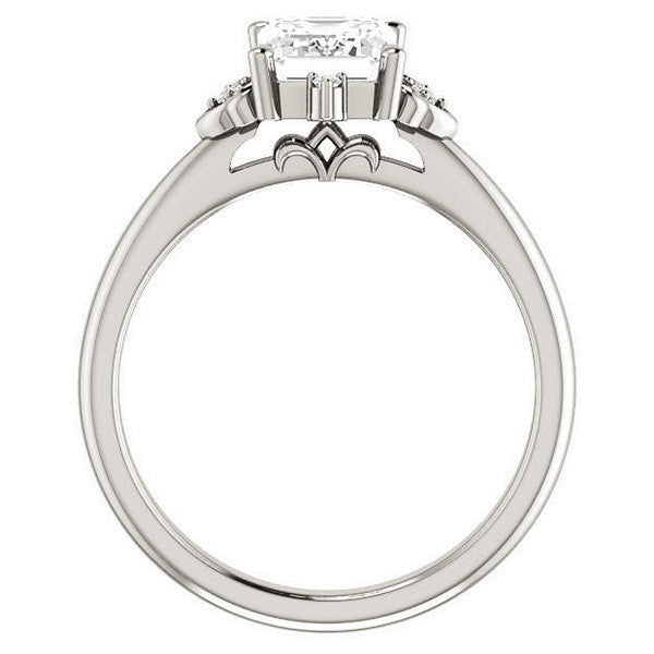 Emerald / Radiant Moissanite Unique Engagement Ring