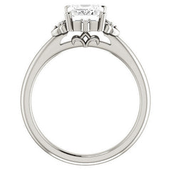Emerald / Radiant Moissanite Unique Engagement Ring