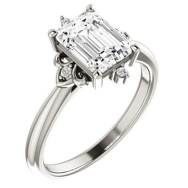 Emerald / Radiant Moissanite Unique Engagement Ring