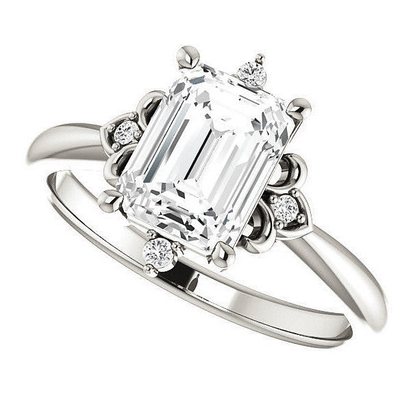 Emerald / Radiant Moissanite Unique Engagement Ring