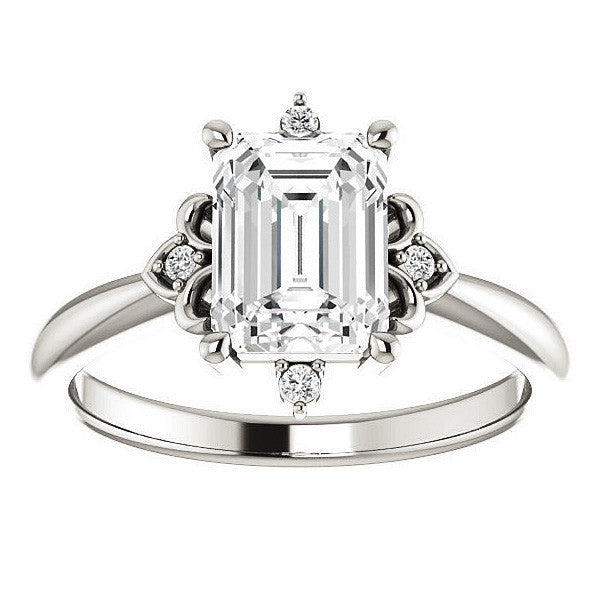 Emerald / Radiant Moissanite Unique Engagement Ring