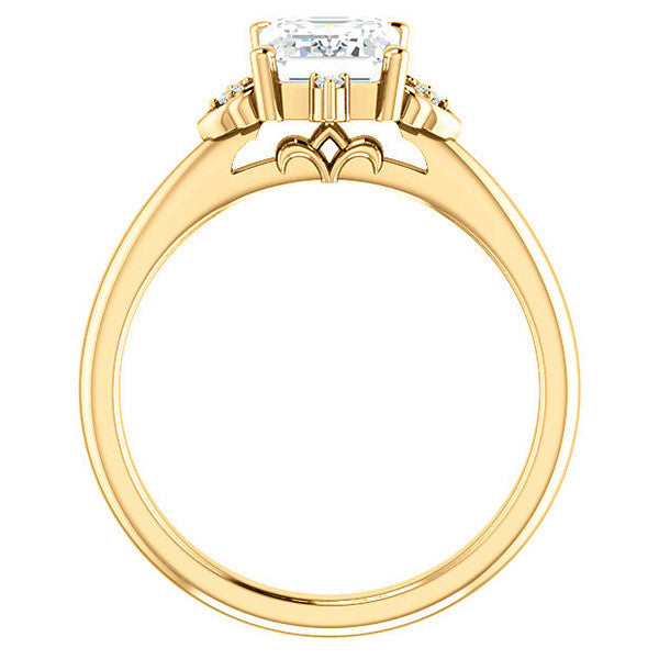Emerald / Radiant Moissanite Unique Engagement Ring