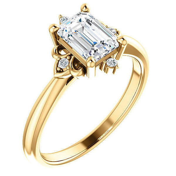 Emerald / Radiant Moissanite Unique Engagement Ring