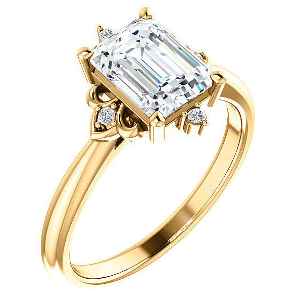 Emerald / Radiant Moissanite Unique Engagement Ring