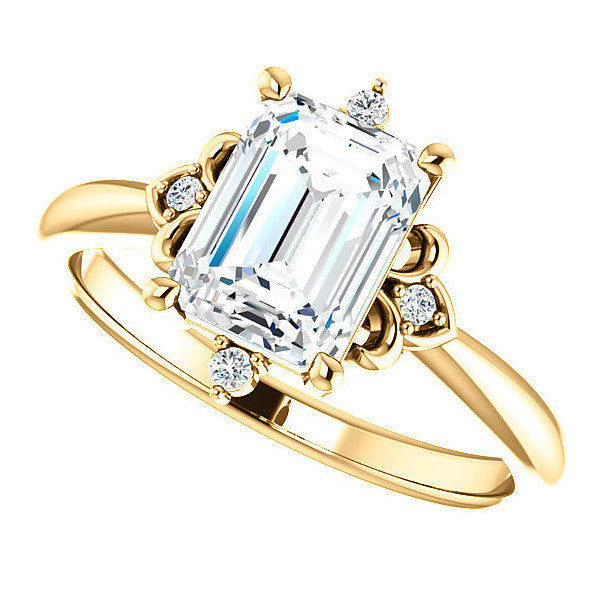 Emerald / Radiant Moissanite Unique Engagement Ring